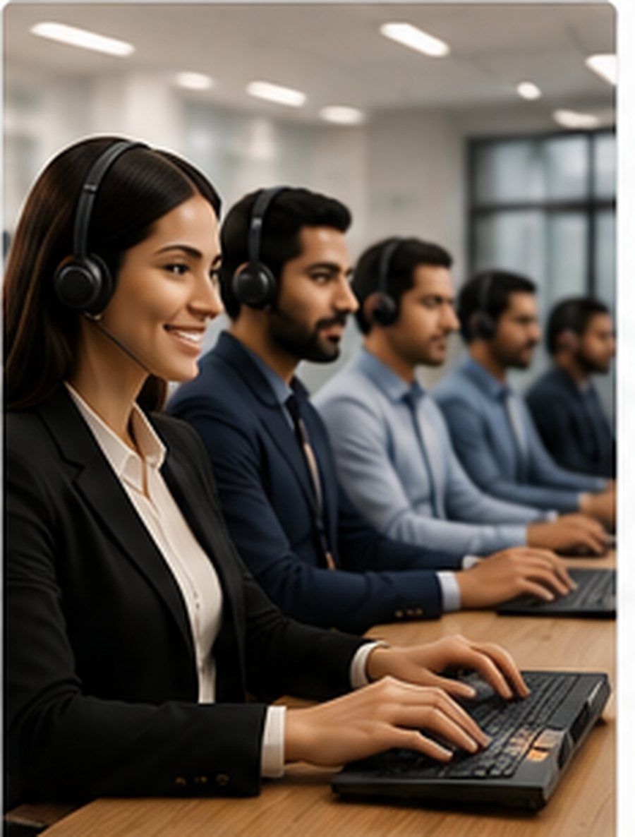 Customer support agents working in a business process operations center