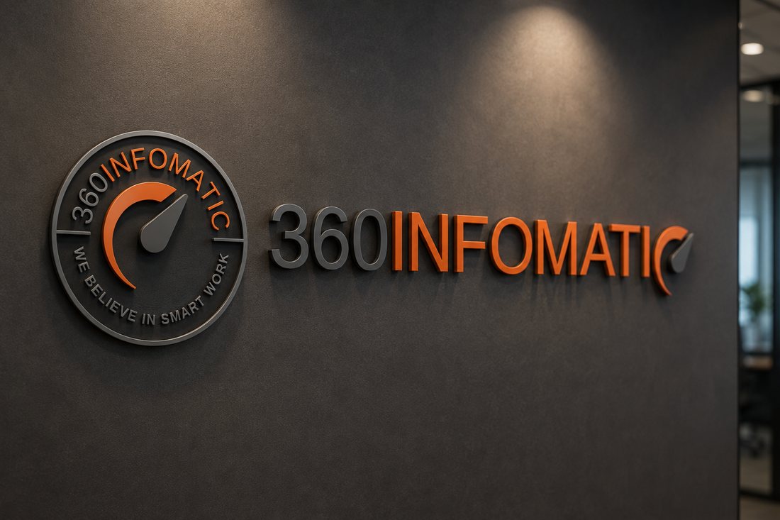 360Infomatic logo signage at the company office